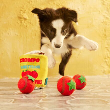 San Muttzano Tomatoes Plush + Squeaky Tennis Balls + Enrichment + Multi-Part Dog Toy - Image 4
